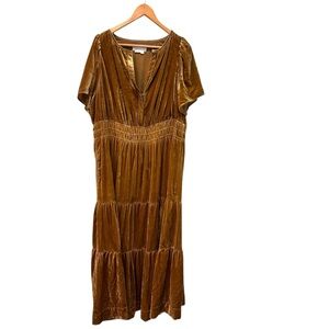 Anthropologie Somerset Velvet Edition Tiered Gold Maxi Dress Women’s 1X